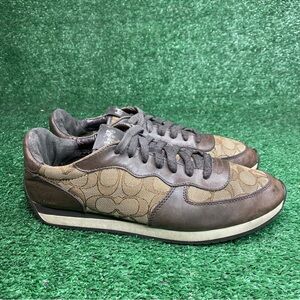 COACH Women’s Sneakers Farah Nappa Signature C Leather Brown Lace Up Size‎ 9.5